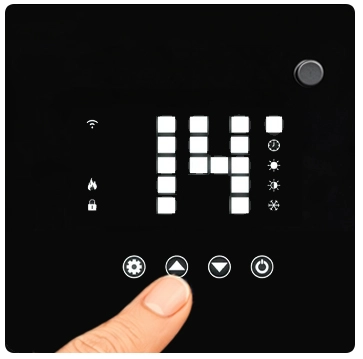 Use the up and down buttons on the games room heater to adjust the temperature